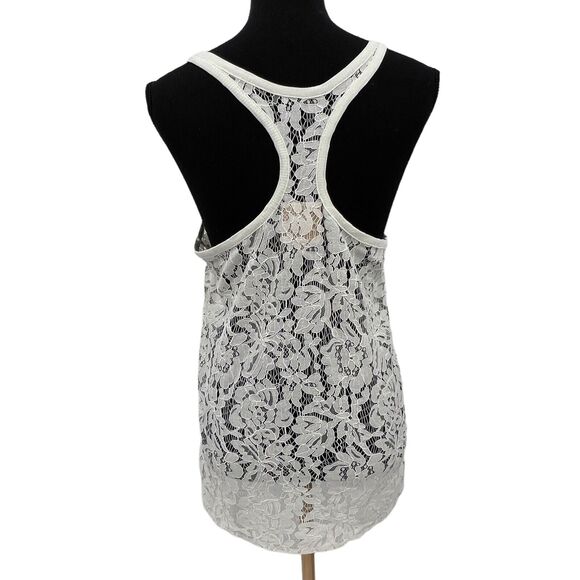 Chasor White Floral Lace Racerback Boho Coastal Grandmother Tank top Small - Picture 2 of 5